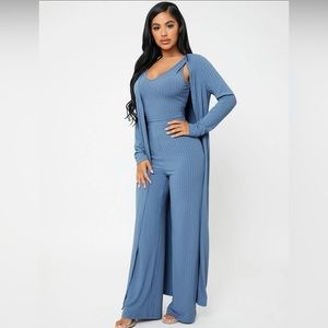 ✨Sold✨Shein Sxy Open Front Rib Knit Coat & Pants w/ camisole Blue size L